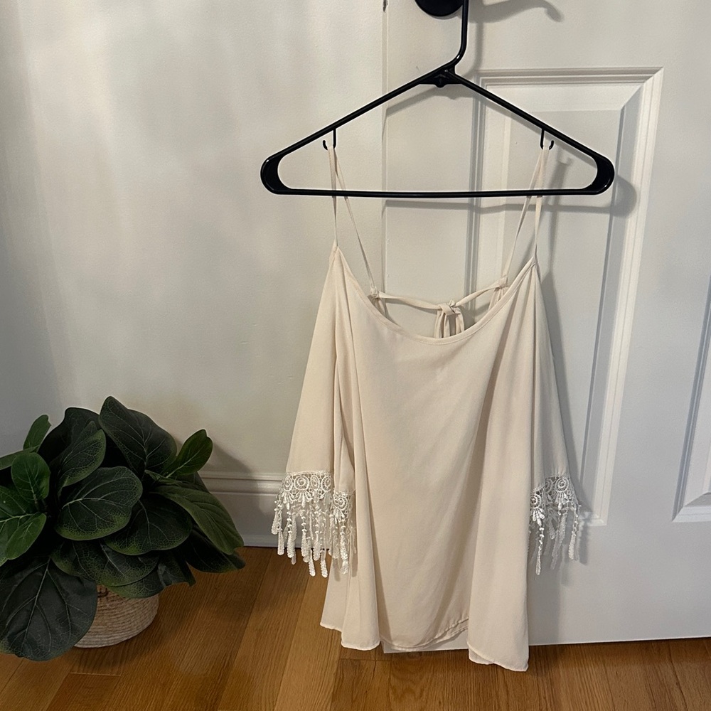 Solemio Cream Blouse with Lace Detail